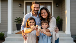 buying a home guide happy family celebrating after closing on a new home 